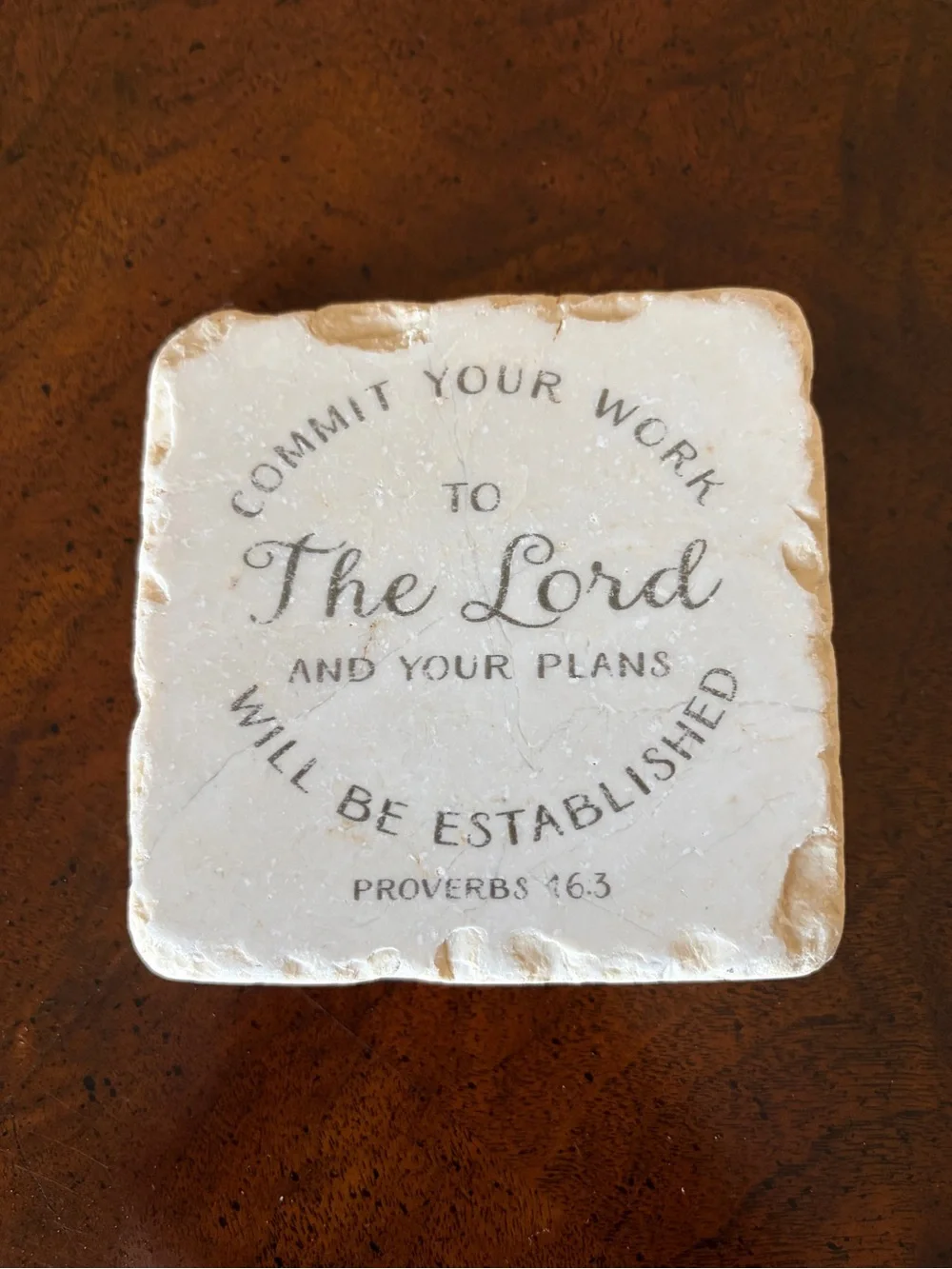 Scripture Tumbled Marble Decorative Piece! Proverbs 16:3.  Rustic looking.